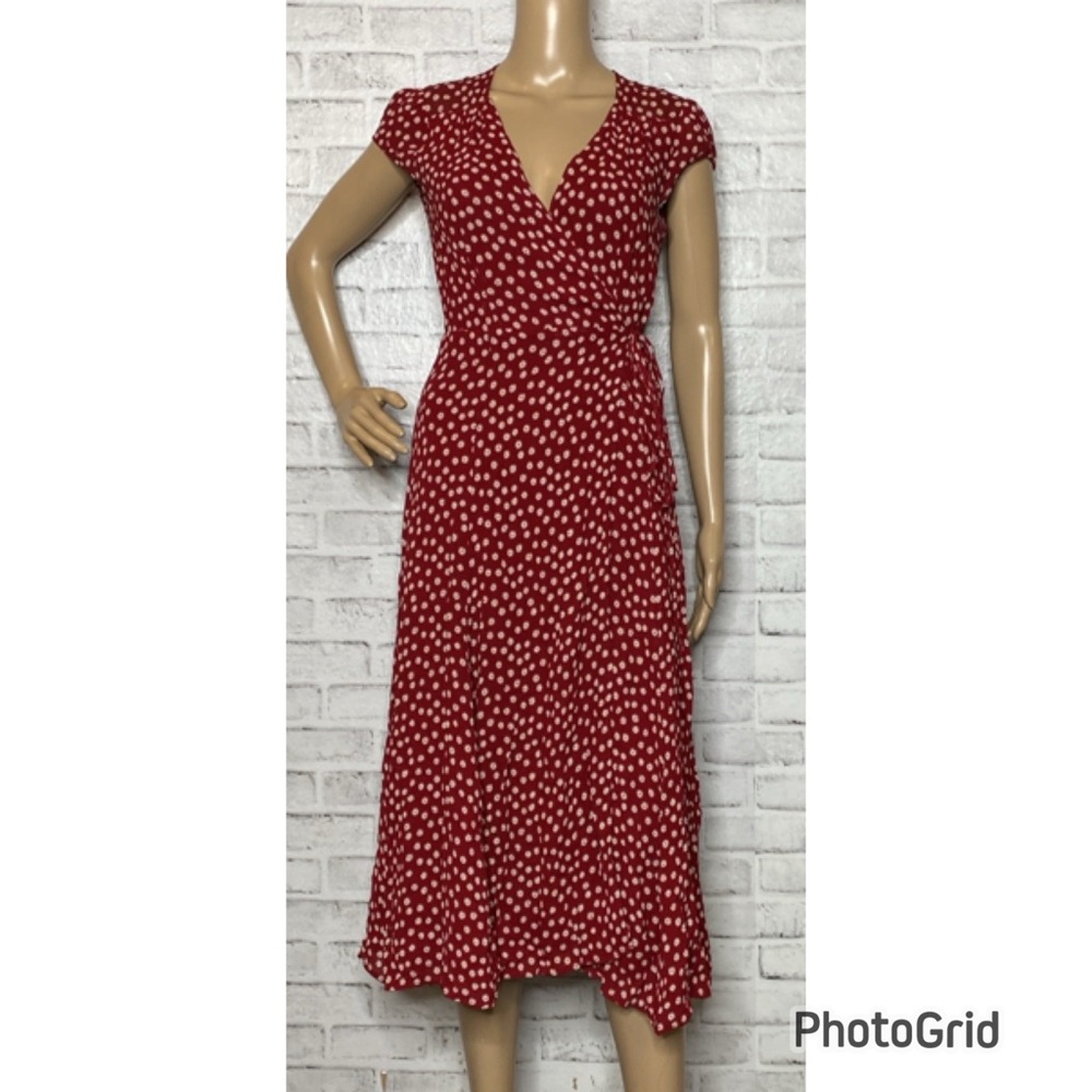Reformation Red floral wrap Midi Dress - Picture 2 of 10